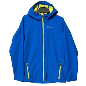 Columbia Cascade Ridge Youth XL Jacket Softshell Fleece Lined Blue Yellow Hooded
